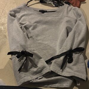 Sanctuary Gray Sweatshirt with Black Ribbon Details